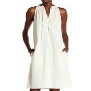 Theory White Nallane Light Poplin Dress Size 0 V-neck shift dress